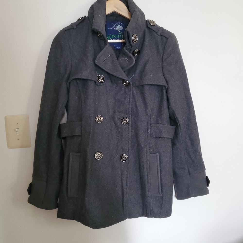 Gray double breasted peacoat L Large
